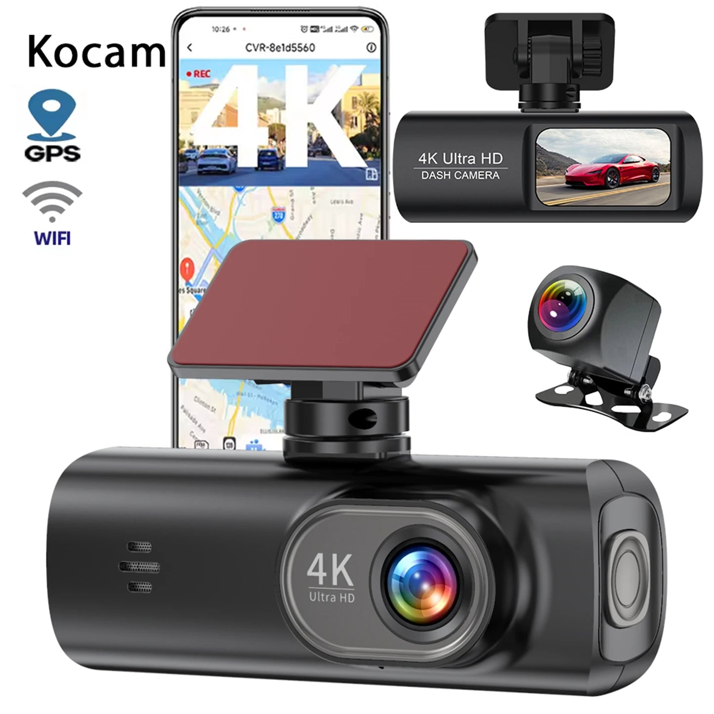 4K Dash Cam with WiFi & Night Vision – Dual Channel, GPS Support, 24H Parking Monitor, 1.47" Screen, Loop Recording