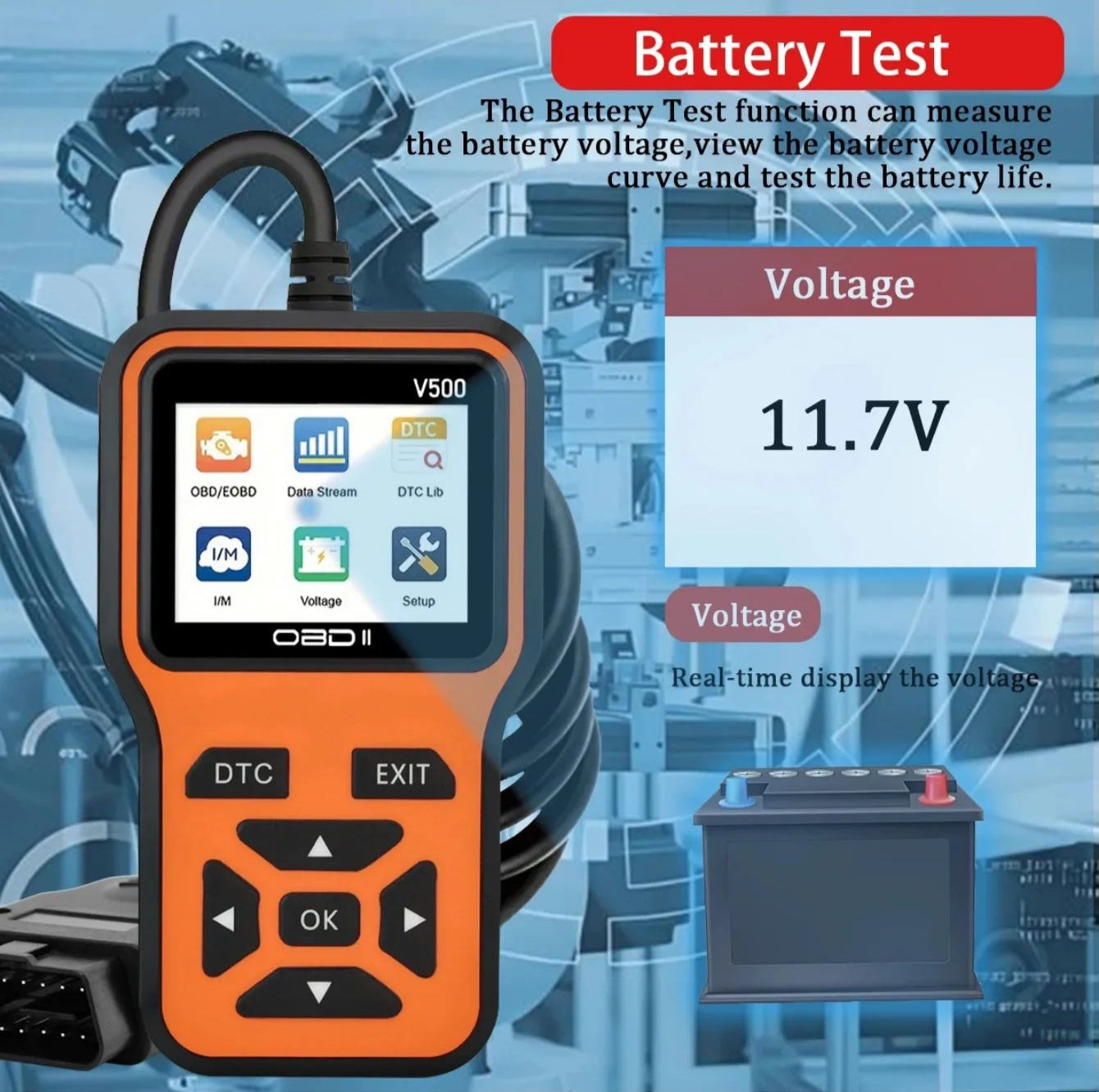 V500 Car OBD2 Scanner | Engine Fault Code Reader & Voltage Tester