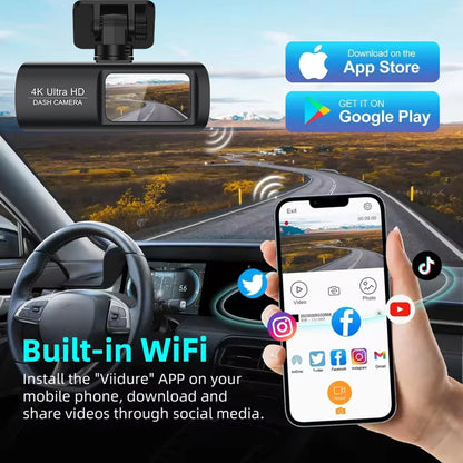 4K Dash Cam with WiFi & Night Vision – Dual Channel, GPS Support, 24H Parking Monitor, 1.47" Screen, Loop Recording