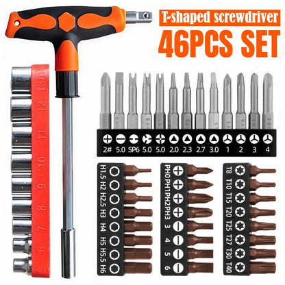T-Shape Screwdriver Socket & Bit Set | Cross, Hex & Plum Heads for DIY & Repair