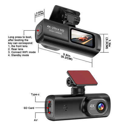 4K Dash Cam with WiFi & Night Vision – Dual Channel, GPS Support, 24H Parking Monitor, 1.47" Screen, Loop Recording