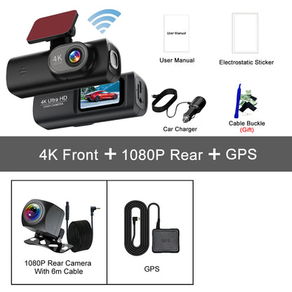 4K Dash Cam with WiFi & Night Vision – Dual Channel, GPS Support, 24H Parking Monitor, 1.47" Screen, Loop Recording