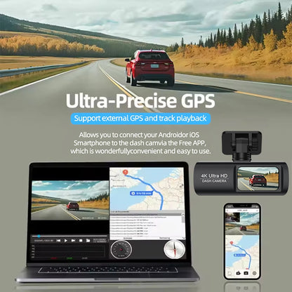 4K Dash Cam with WiFi & Night Vision – Dual Channel, GPS Support, 24H Parking Monitor, 1.47" Screen, Loop Recording