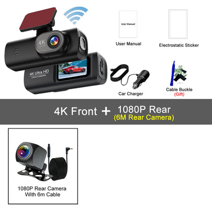 4K Dash Cam with WiFi & Night Vision – Dual Channel, GPS Support, 24H Parking Monitor, 1.47" Screen, Loop Recording