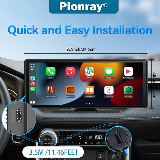 10" Portable Wireless CarPlay & Android Auto Screen | Car Stereo Audio Receiver with GPS, Mirror Link