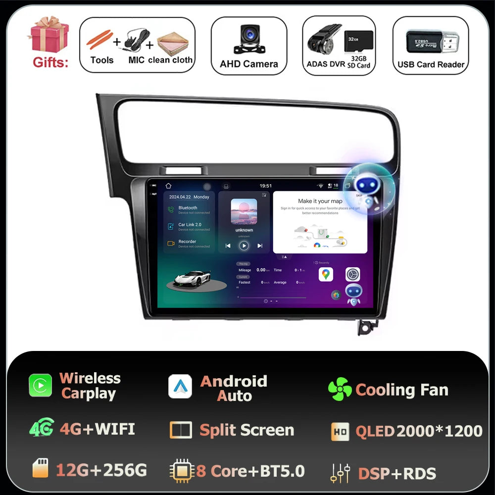 10" Android Car Stereo for VW Golf MK7 GTI R (2013–2020) – CarPlay & Android Auto, GPS Navigation, 4G WiFi, Touchscreen Multimedia Player