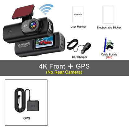 4K Dash Cam with WiFi & Night Vision – Dual Channel, GPS Support, 24H Parking Monitor, 1.47" Screen, Loop Recording