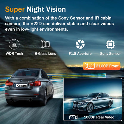 4K Dash Cam with WiFi & Night Vision – Dual Channel, GPS Support, 24H Parking Monitor, 1.47" Screen, Loop Recording