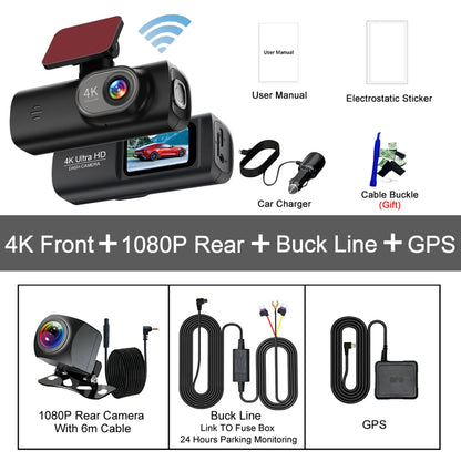 4K Dash Cam with WiFi & Night Vision – Dual Channel, GPS Support, 24H Parking Monitor, 1.47" Screen, Loop Recording