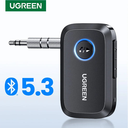 UGREEN Bluetooth 5.3 Car Receiver AUX Adapter | Wireless Audio, Hands-Free Calls, Dual Device, 15H Battery