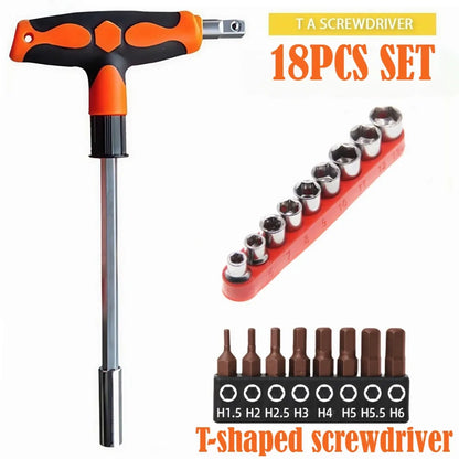 T-Shape Screwdriver Socket & Bit Set | Cross, Hex & Plum Heads for DIY & Repair