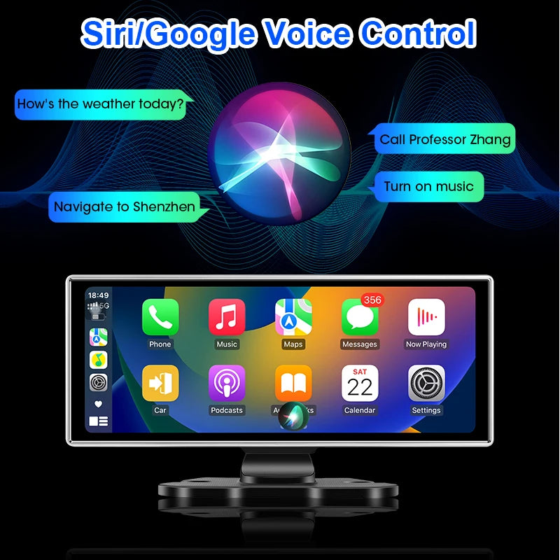 11" Wireless CarPlay & Android Auto Screen with Built-in 4K Dash Cam, GPS Navigation, Dual Lens, Rearview Mirror Display