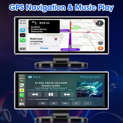 11" Wireless CarPlay & Android Auto Screen with Built-in 4K Dash Cam, GPS Navigation, Dual Lens, Rearview Mirror Display