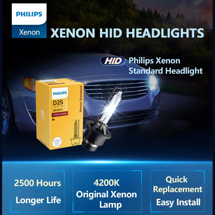 Philips Xenon HID Car Headlight Bulb – D1S / D2S / D2R / D3S / D4S – 35W 4200K OEM Replacement, Single (1x)