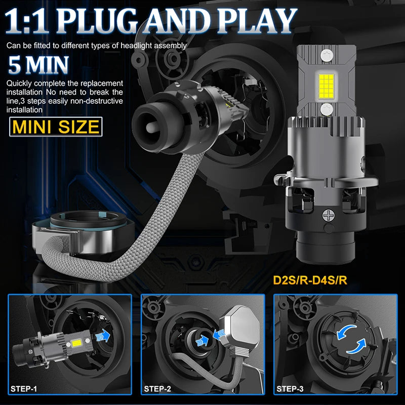 DriverEyes D1S D2S D3S D4S D8S LED Headlight Bulbs 1000W 6000K Canbus Plug & Play HID Xenon Conversion Kit – Super Bright 1:1 Design IP68